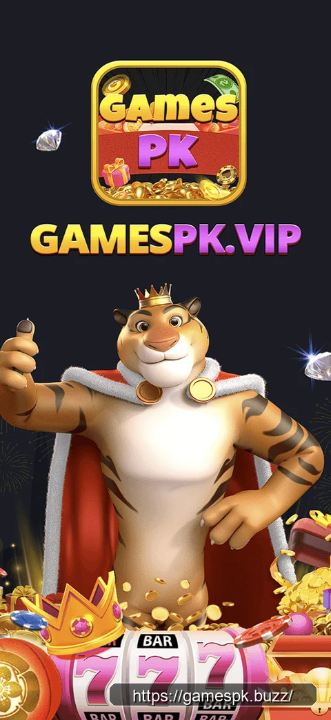 GamesPK loading screen with GAMESPK.VIP wordmark and tiger king mascot